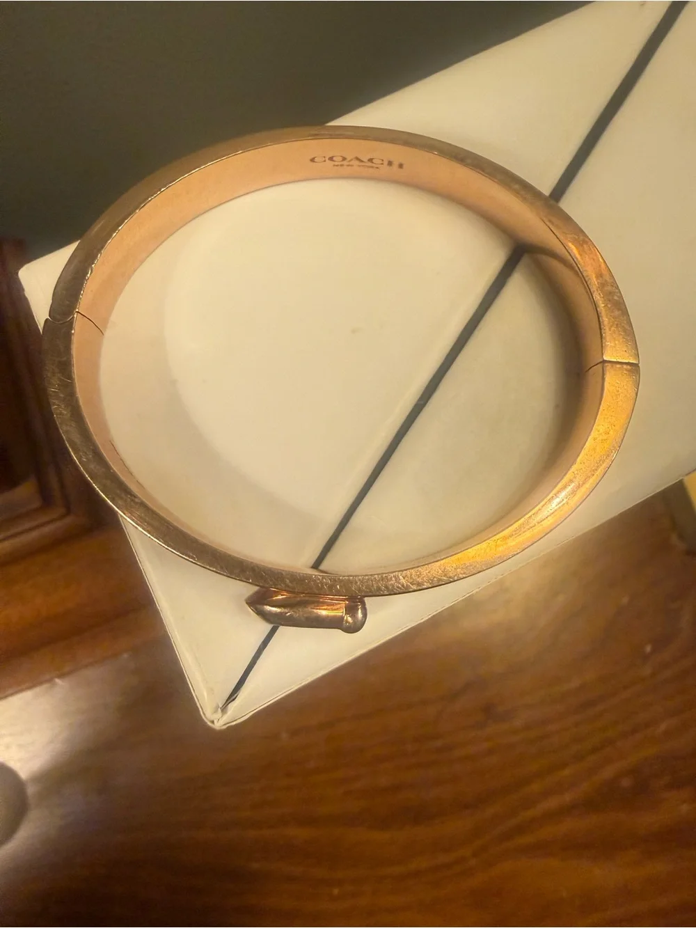 COACH Women's C Logo Hinged Bangle Bracelet Gold St Steel & Purple Enamel
